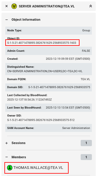 Server Admins group in BH with SID