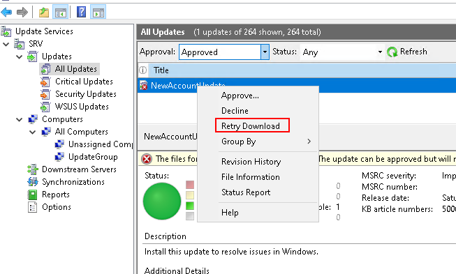 Retrying the download
